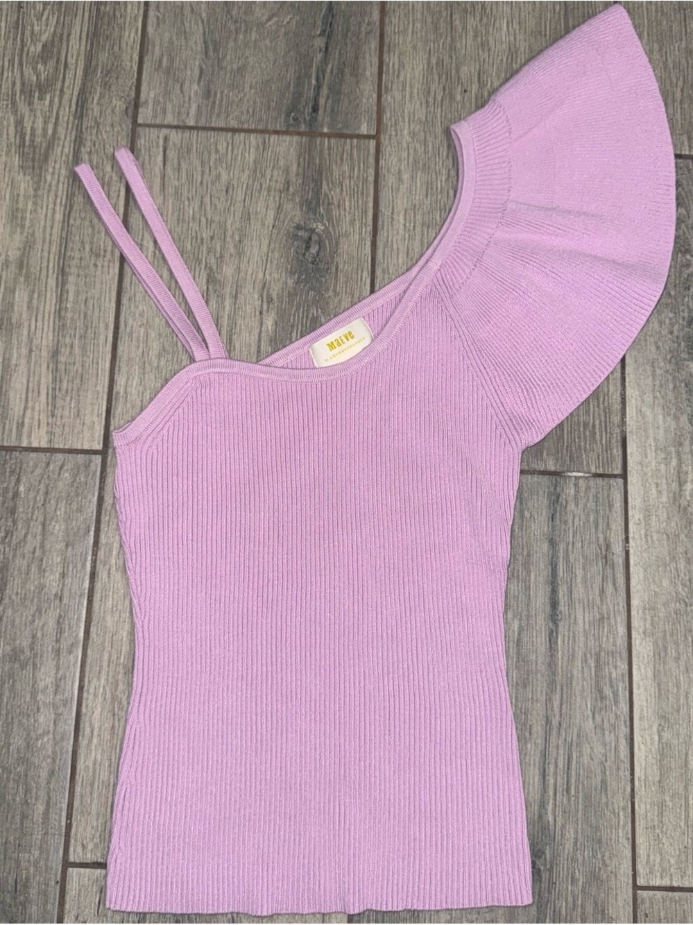 Anthropologie Lavender One-Shoulder Ruffle Rib Tank
